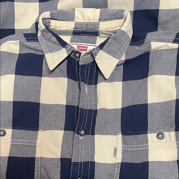Levi's Men's Navy and Beige Plaid Button Up Shirt long sleeve size M - Picture 11 of 11